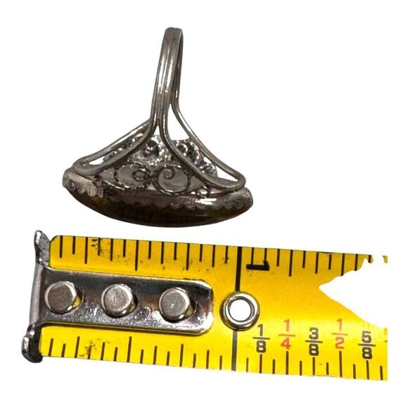 Vintage Statement Natural Baltic Amber Marquise Ring Ornate Silver Filigree Sz6 - Picture 5 of 10